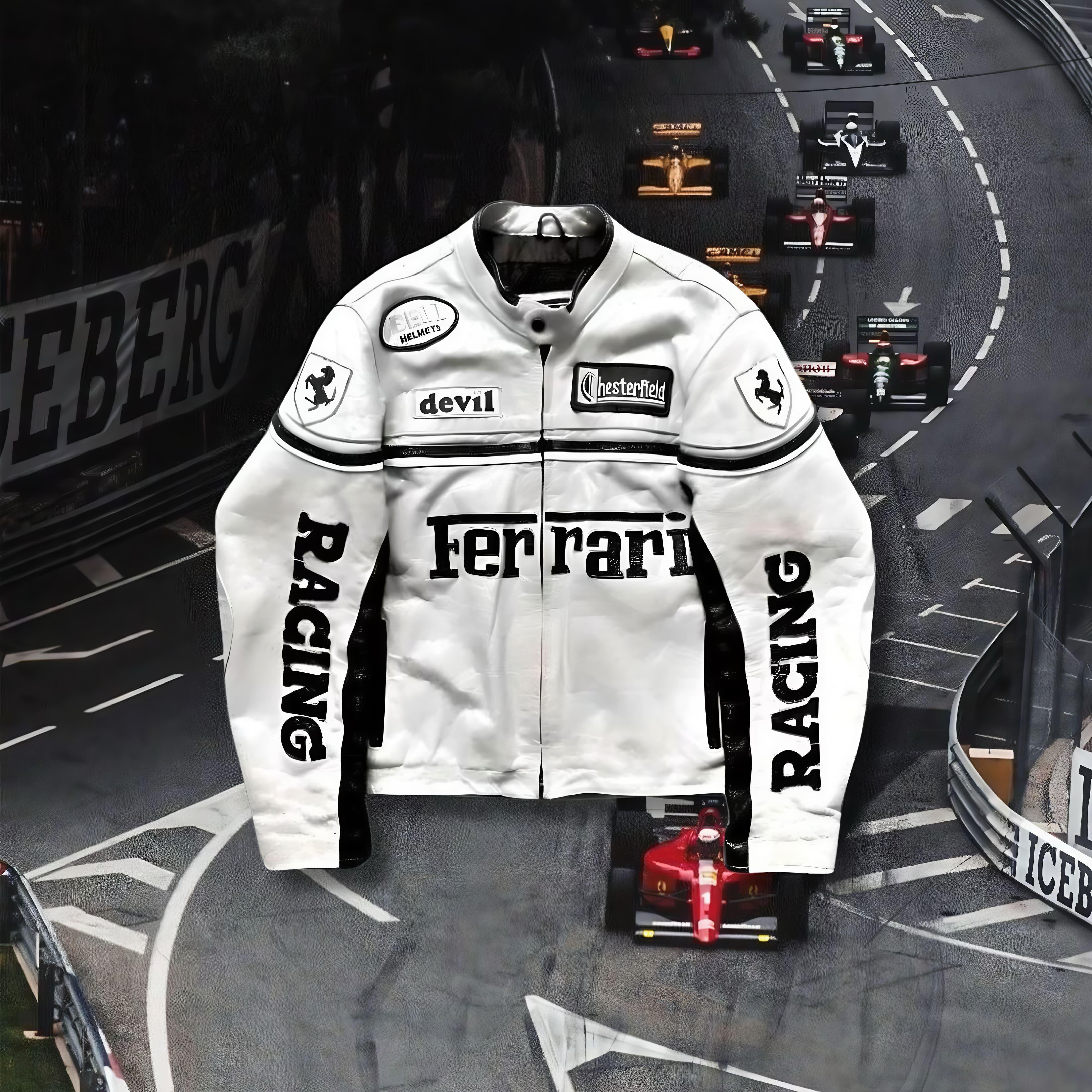 Ferrari F1 Vintage Leather Jacket in White - New Release
