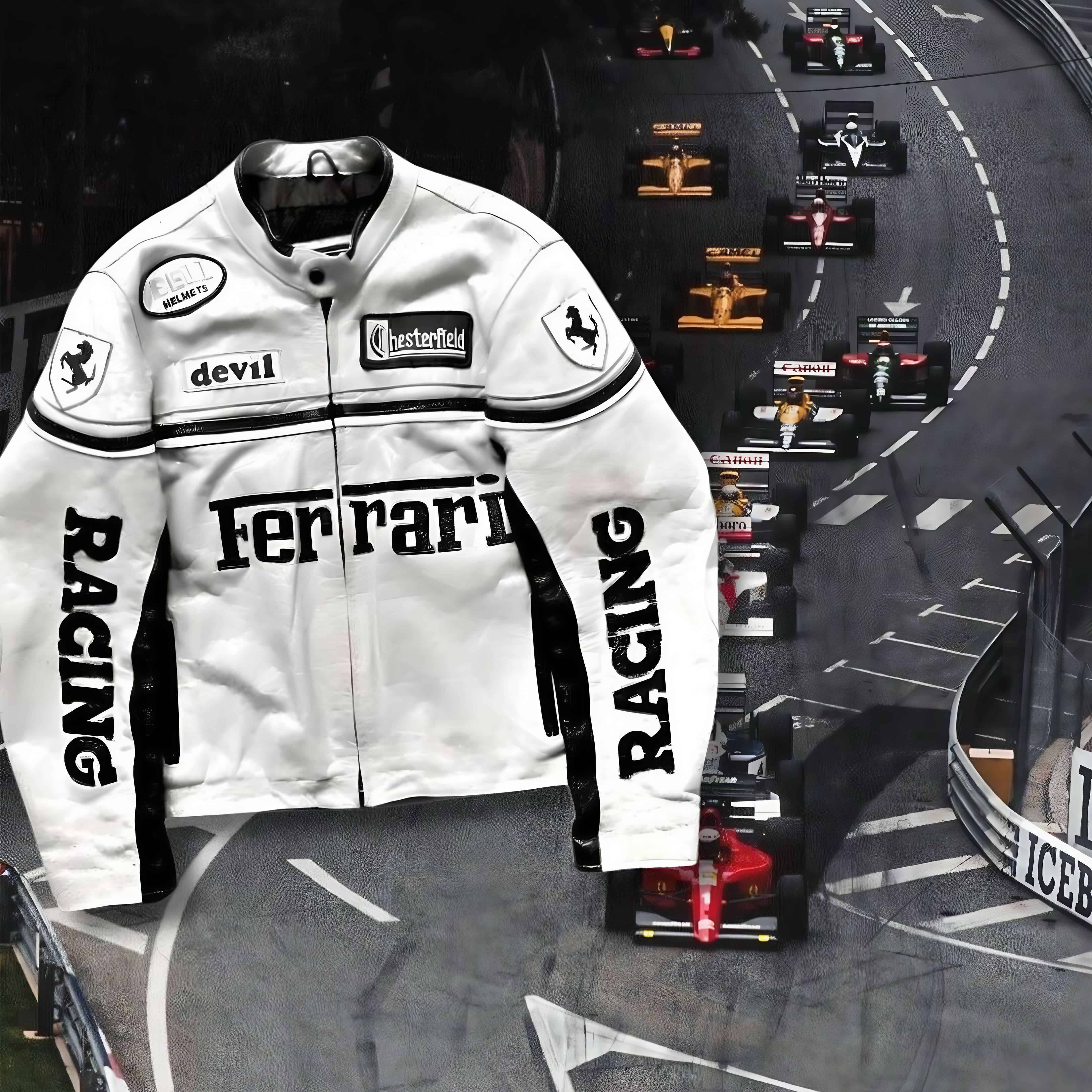 Ferrari F1 Vintage Leather Jacket in White - New Release