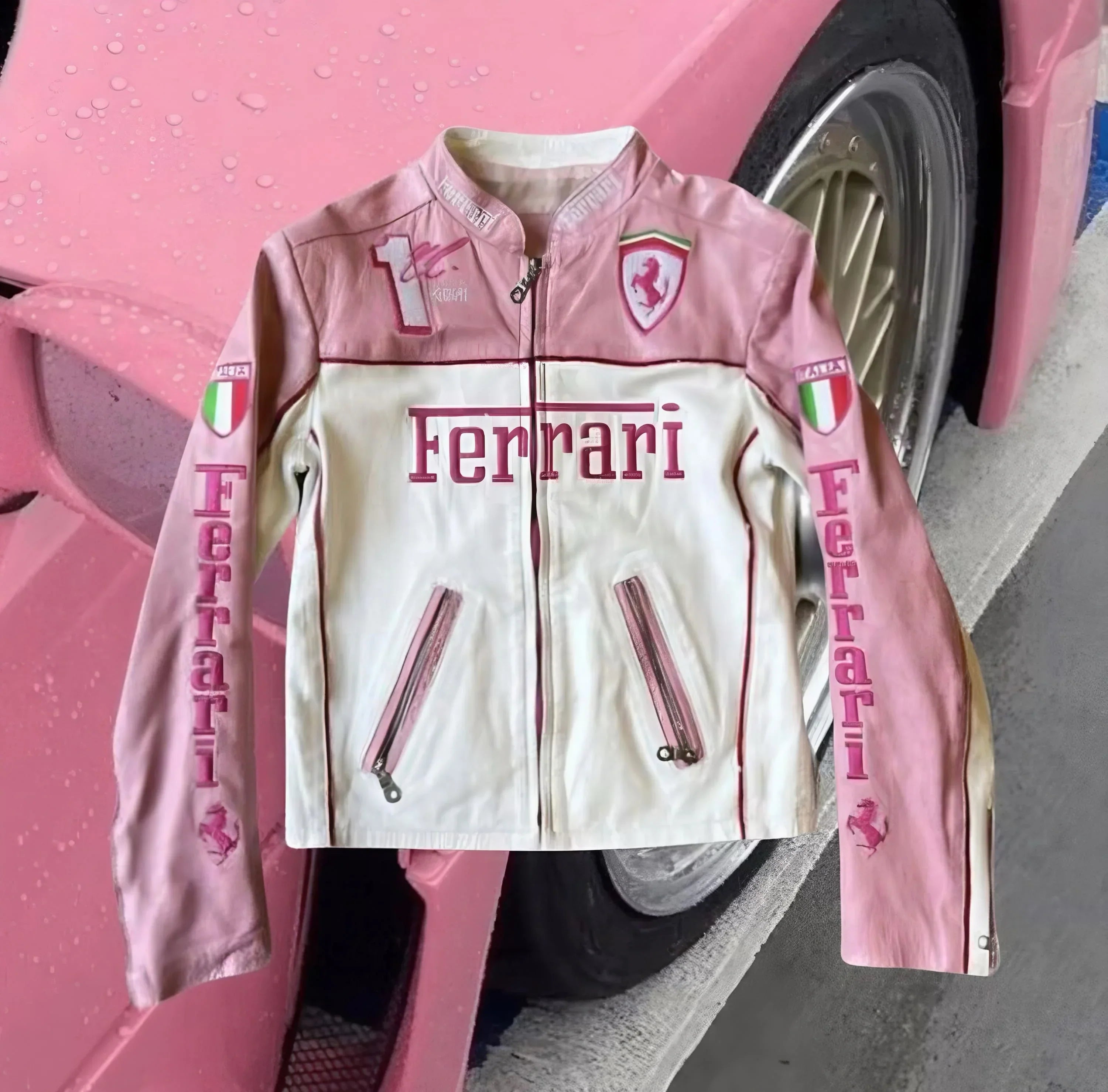 Jaqueta Vintage Scuderia Rosa e Branco F1